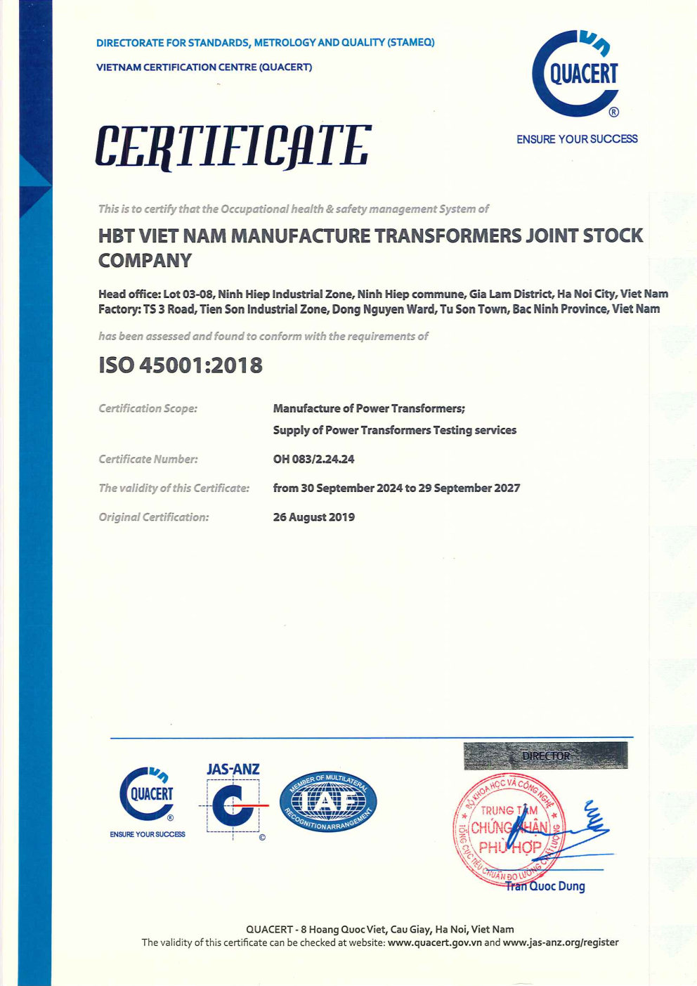 ISO 45001:2018 Occupational Health & Safety Certificate
