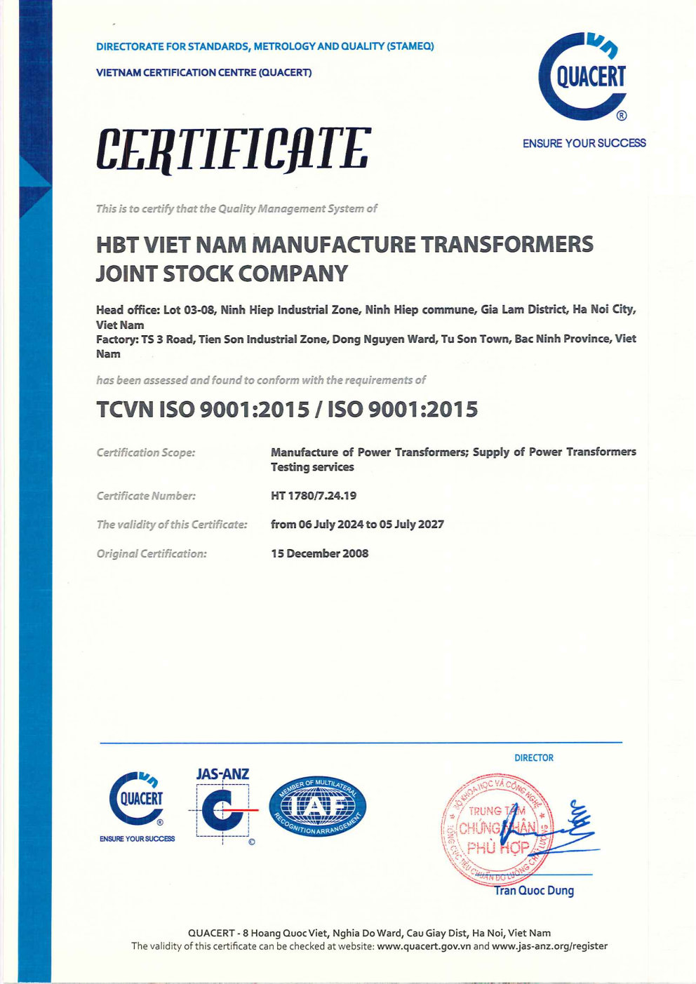 ISO 9001:2015 Quality Management Certificate