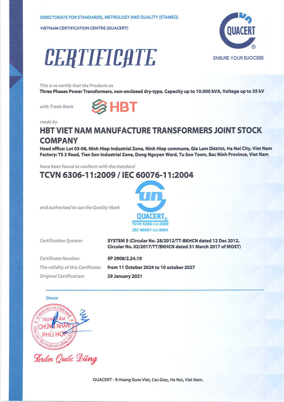 ISO Power Transformer Product Certification