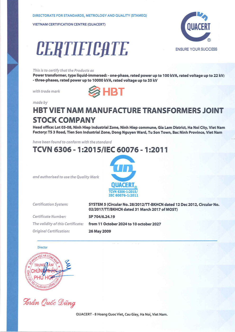ISO Oil-Immersed Transformer Product Certification