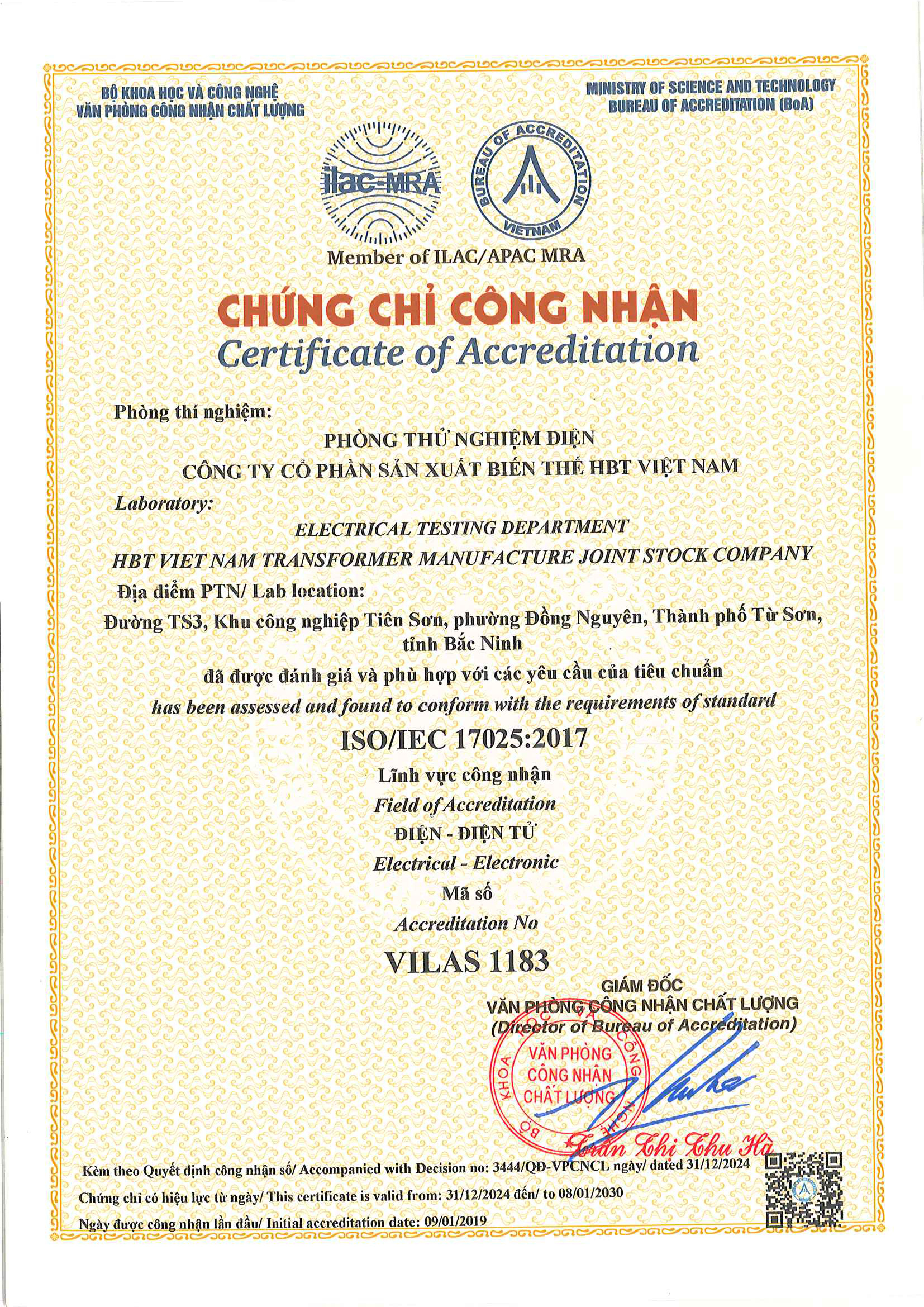 ISO IEC 17025 Laboratory Accreditation Certificate SOTEK